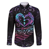 Personalised Your Life Matters Family Matching Off Shoulder Maxi Dress and Hawaiian Shirt Suicide Prevention Awareness Semicolon Heart