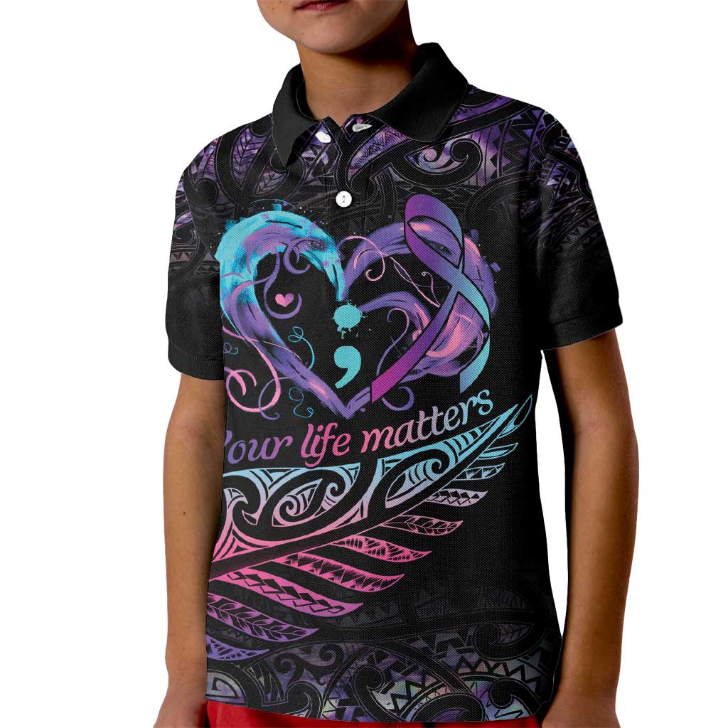 Personalised Your Life Matters Kid Polo Shirt Suicide Prevention Awareness Semicolon Heart