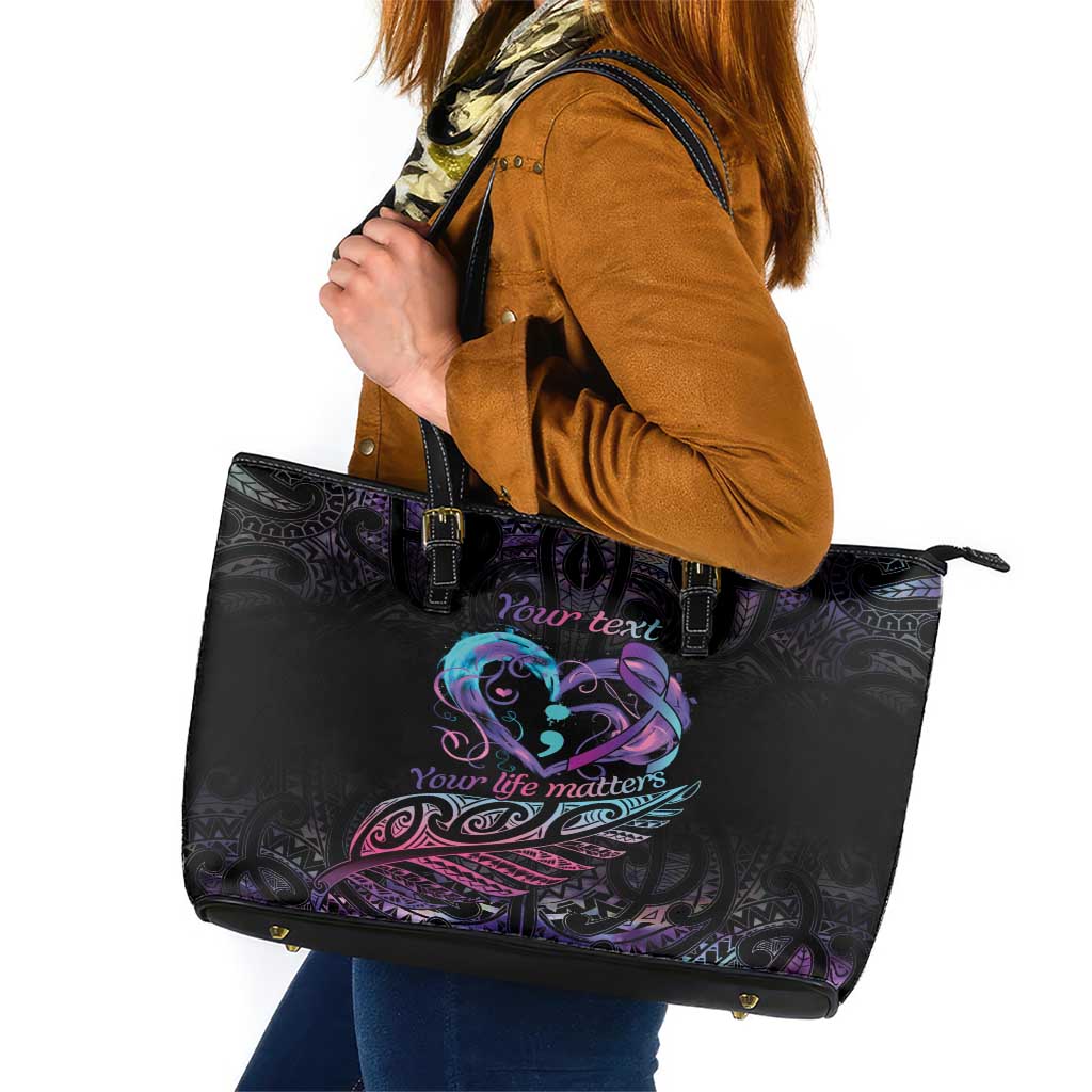 Personalised Your Life Matters Leather Tote Bag Suicide Prevention Awareness Semicolon Heart LT9 Black - Polynesian Pride