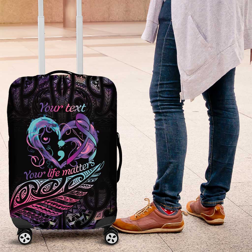 Personalised Your Life Matters Luggage Cover Suicide Prevention Awareness Semicolon Heart LT9 Black - Polynesian Pride