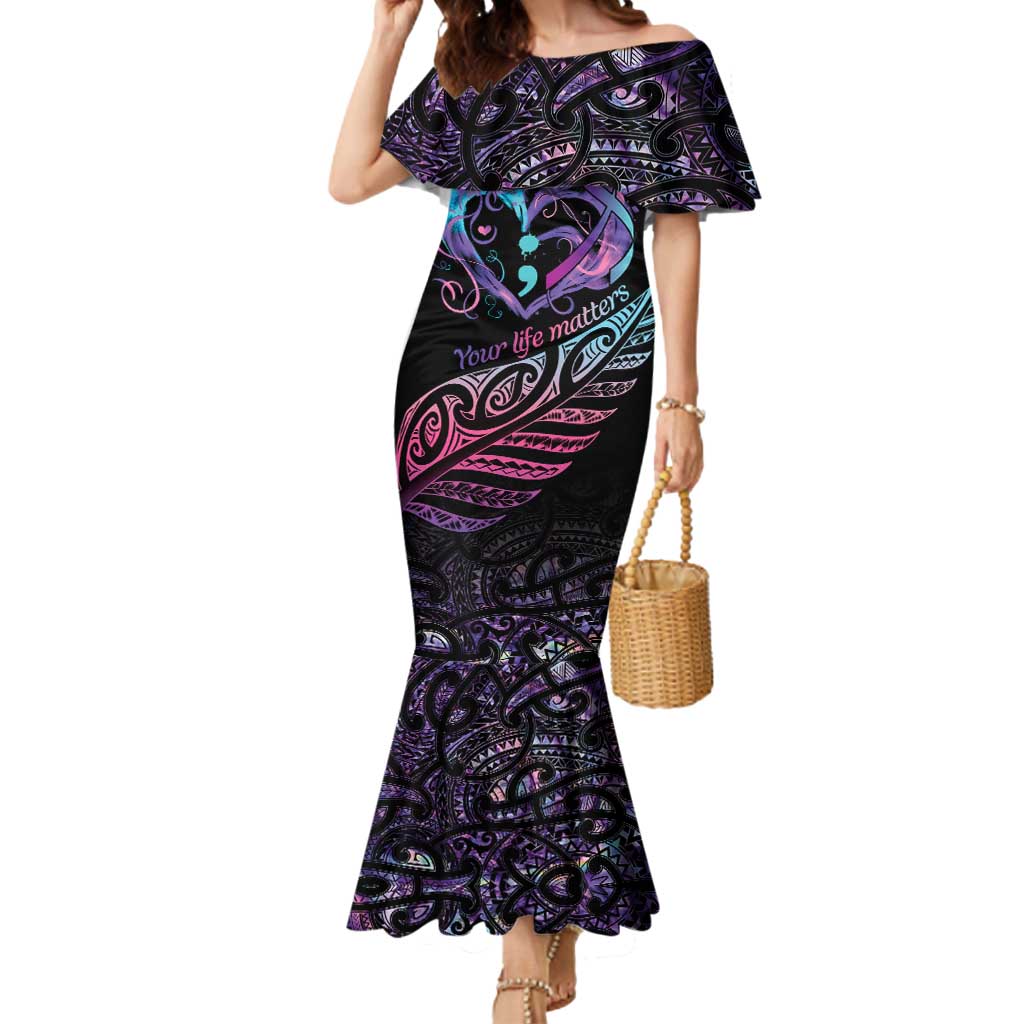 Personalised Your Life Matters Mermaid Dress Suicide Prevention Awareness Semicolon Heart LT9 Women Black - Polynesian Pride