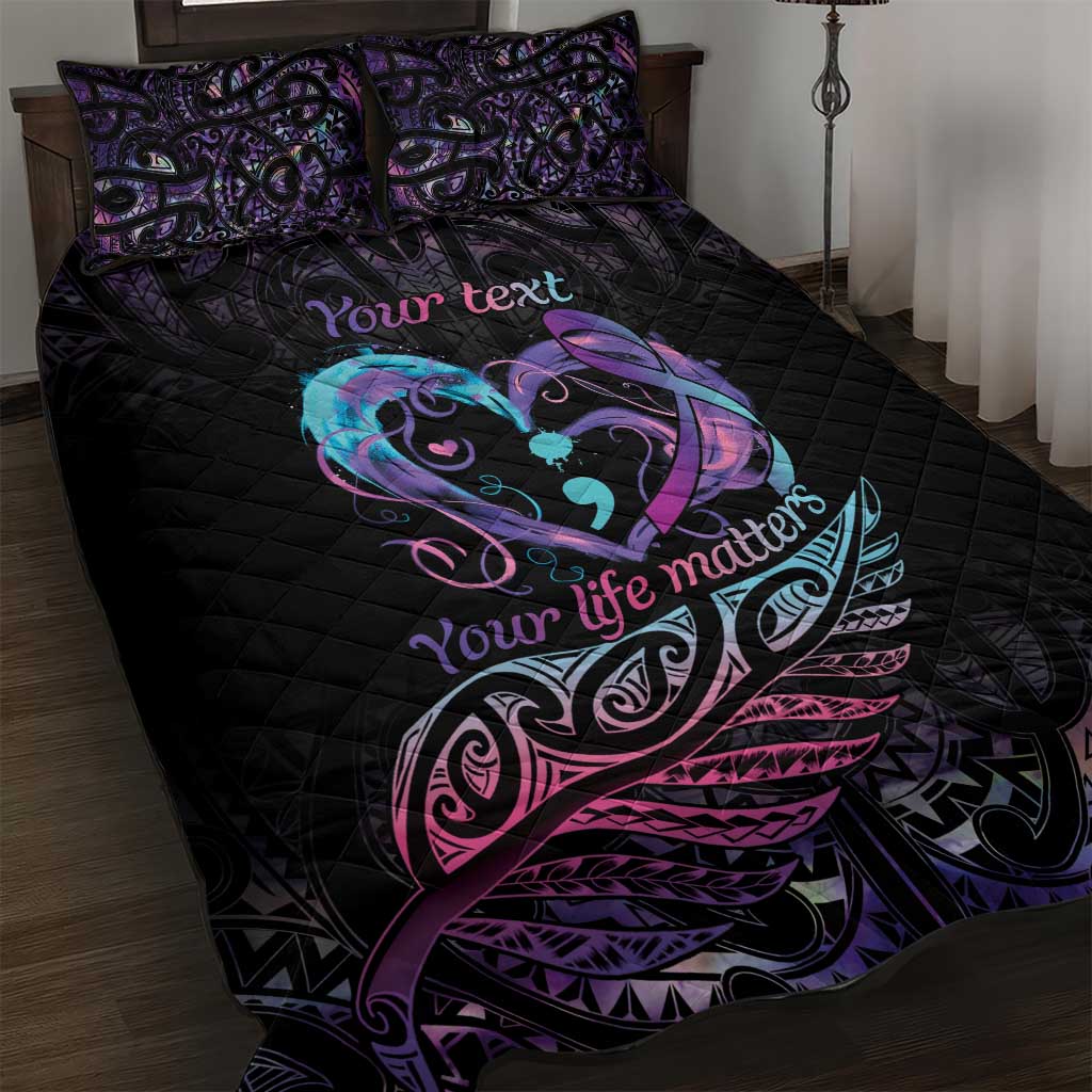 Personalised Your Life Matters Quilt Bed Set Suicide Prevention Awareness Semicolon Heart LT9 Black - Polynesian Pride