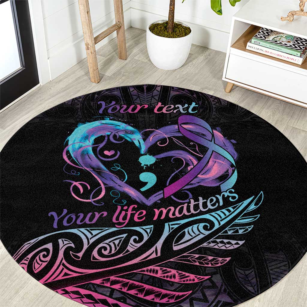 Personalised Your Life Matters Round Carpet Suicide Prevention Awareness Semicolon Heart LT9 Black - Polynesian Pride