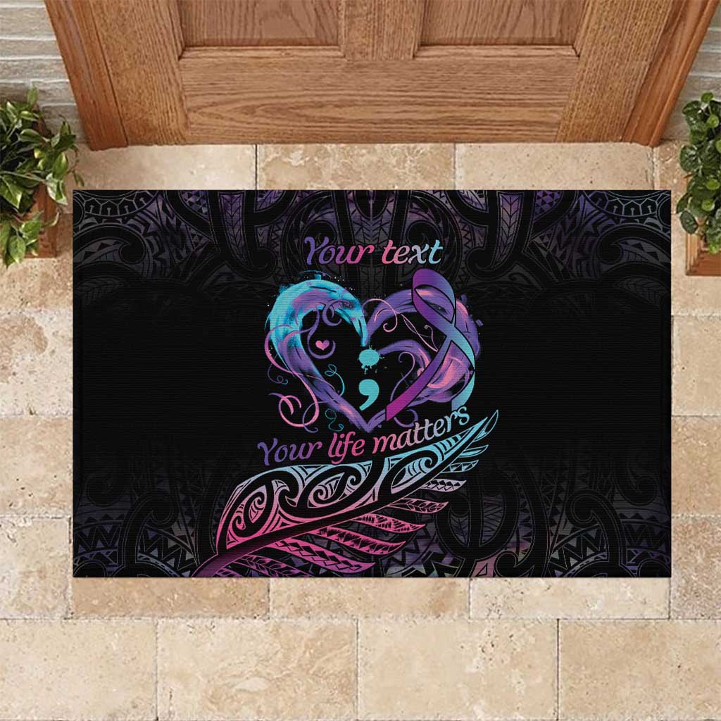 Personalised Your Life Matters Rubber Doormat Suicide Prevention Awareness Semicolon Heart LT9 Black - Polynesian Pride