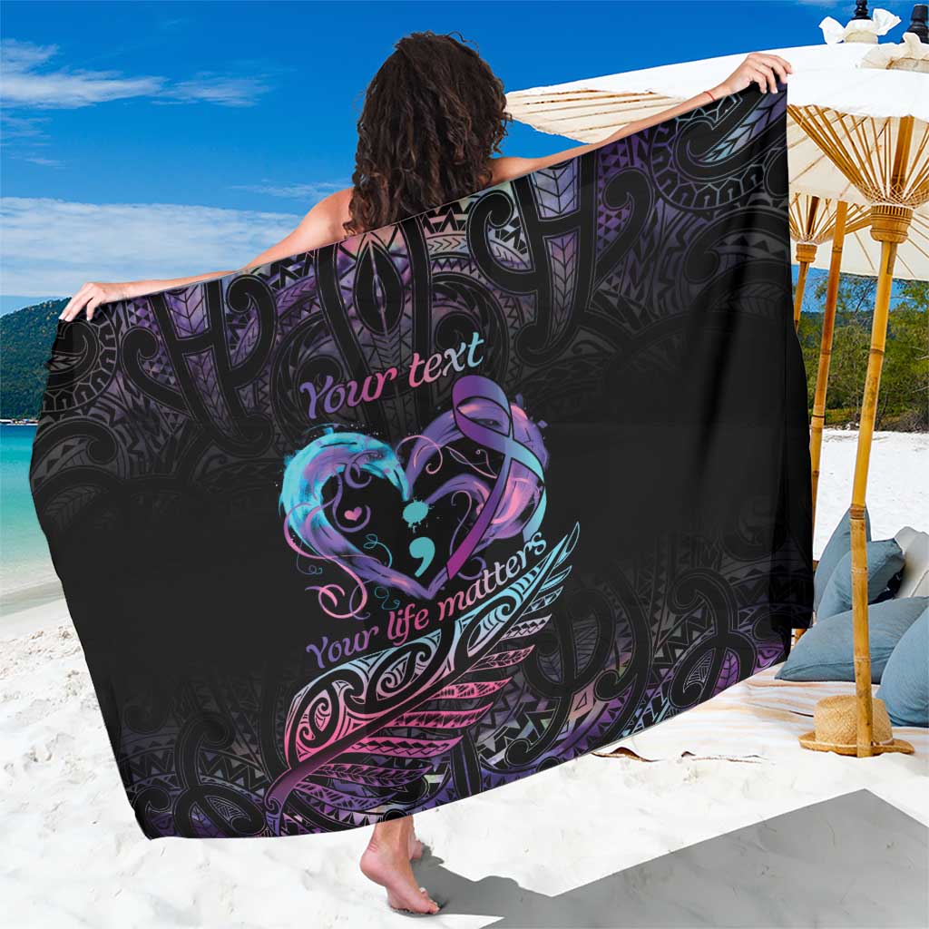 Personalised Your Life Matters Sarong Suicide Prevention Awareness Semicolon Heart LT9 One Size 44 x 66 inches Black - Polynesian Pride