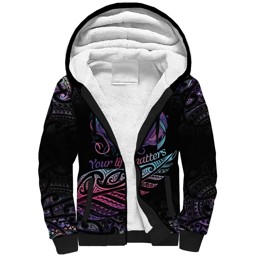 Personalised Your Life Matters Sherpa Hoodie Suicide Prevention Awareness Semicolon Heart LT9 Unisex Black - Polynesian Pride