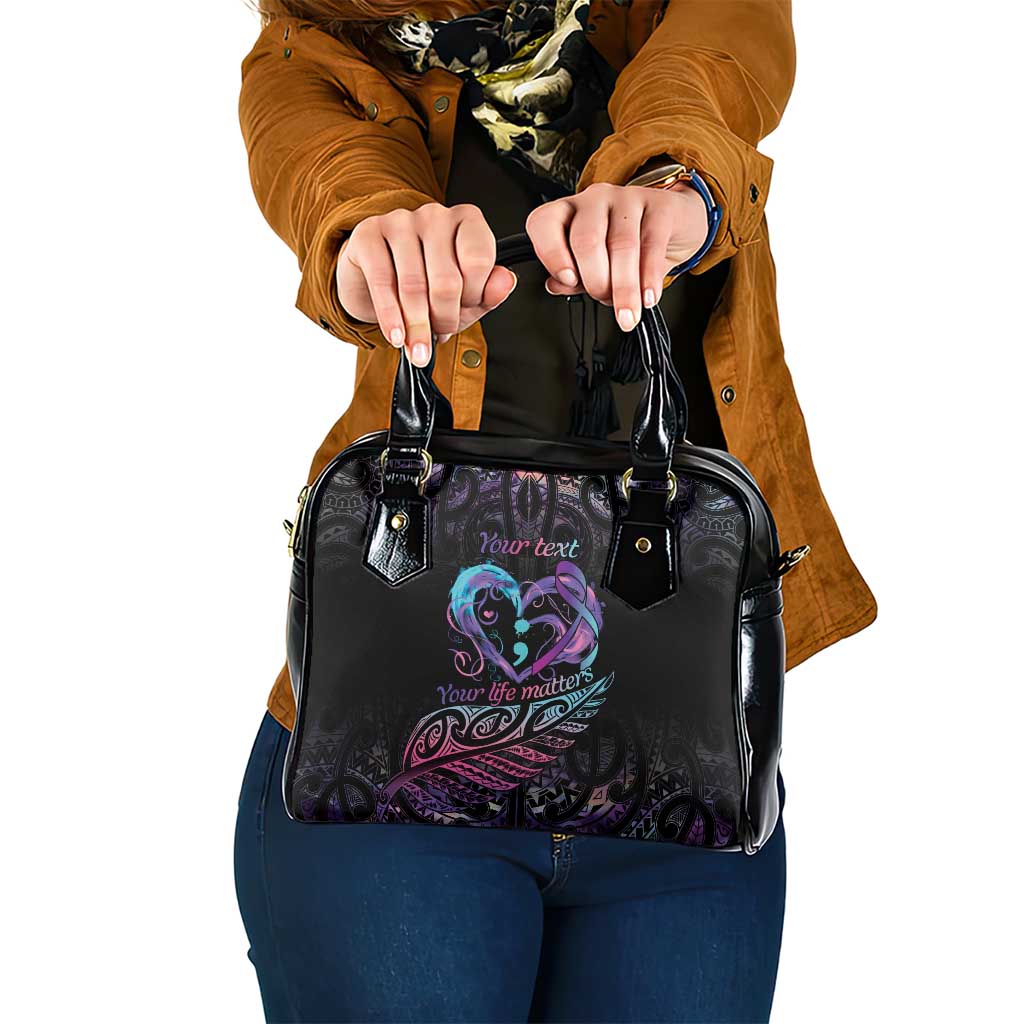 Personalised Your Life Matters Shoulder Handbag Suicide Prevention Awareness Semicolon Heart LT9 One Size Black - Polynesian Pride