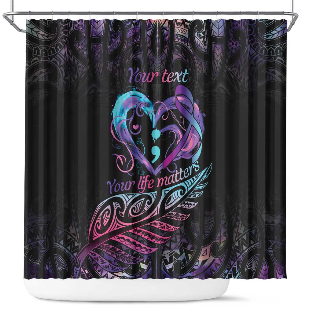 Personalised Your Life Matters Shower Curtain Suicide Prevention Awareness Semicolon Heart LT9 Black - Polynesian Pride