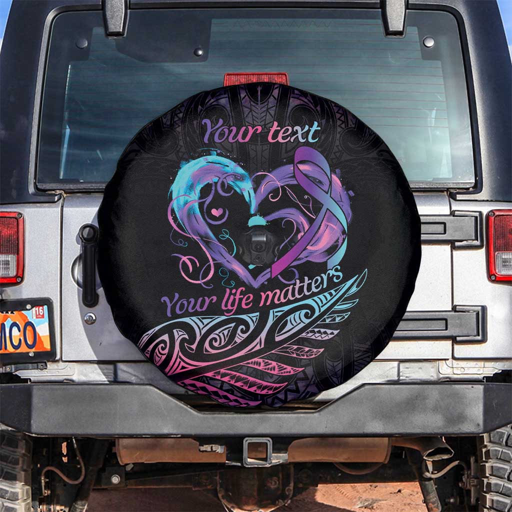 Personalised Your Life Matters Spare Tire Cover Suicide Prevention Awareness Semicolon Heart LT9 Black - Polynesian Pride