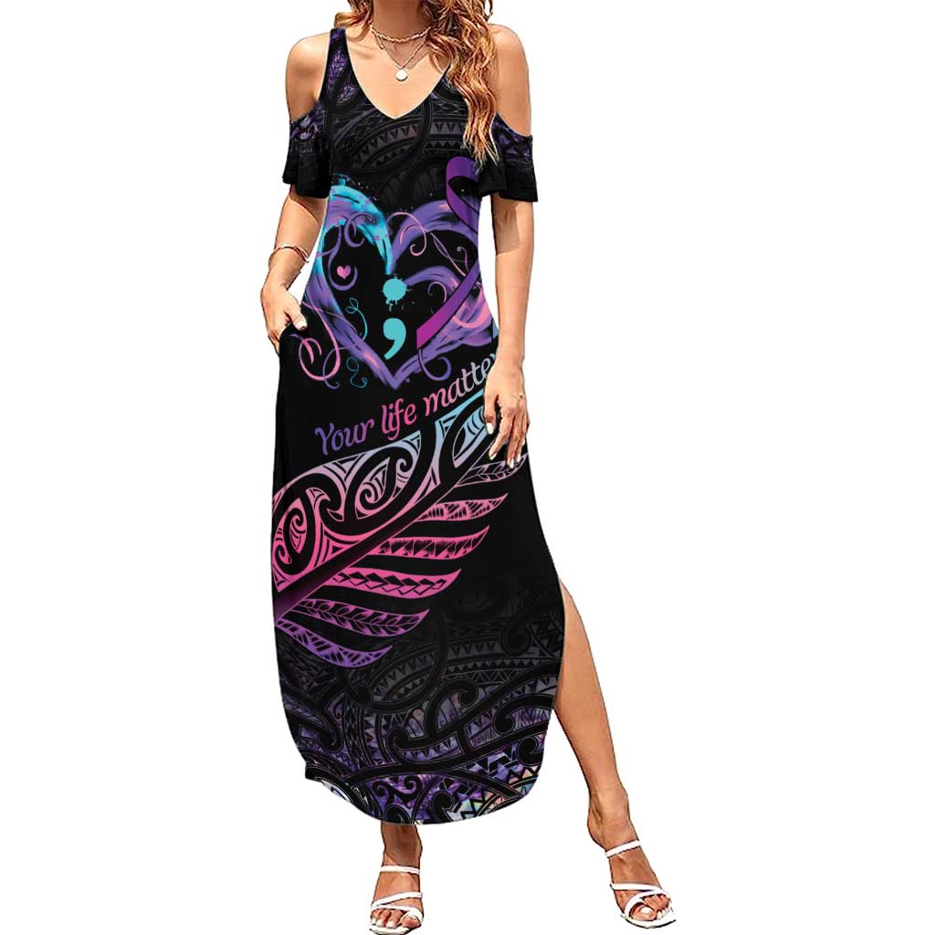 Personalised Your Life Matters Summer Maxi Dress Suicide Prevention Awareness Semicolon Heart LT9 Women Black - Polynesian Pride