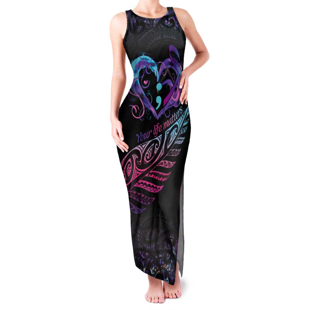 Personalised Your Life Matters Tank Maxi Dress Suicide Prevention Awareness Semicolon Heart LT9 Women Black - Polynesian Pride