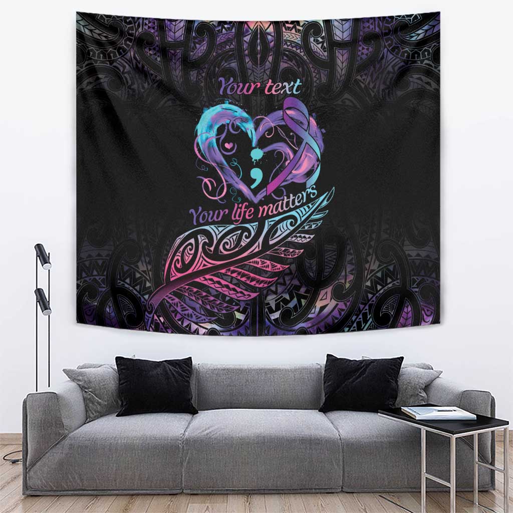 Personalised Your Life Matters Tapestry Suicide Prevention Awareness Semicolon Heart LT9 Black - Polynesian Pride