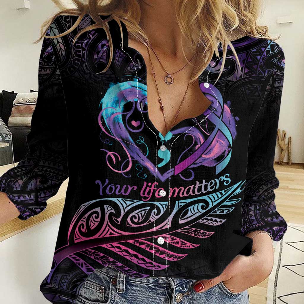 Personalised Your Life Matters Women Casual Shirt Suicide Prevention Awareness Semicolon Heart