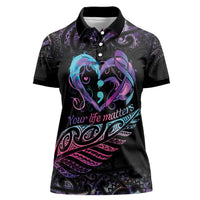 Personalised Your Life Matters Women Polo Shirt Suicide Prevention Awareness Semicolon Heart LT9 Female Black - Polynesian Pride