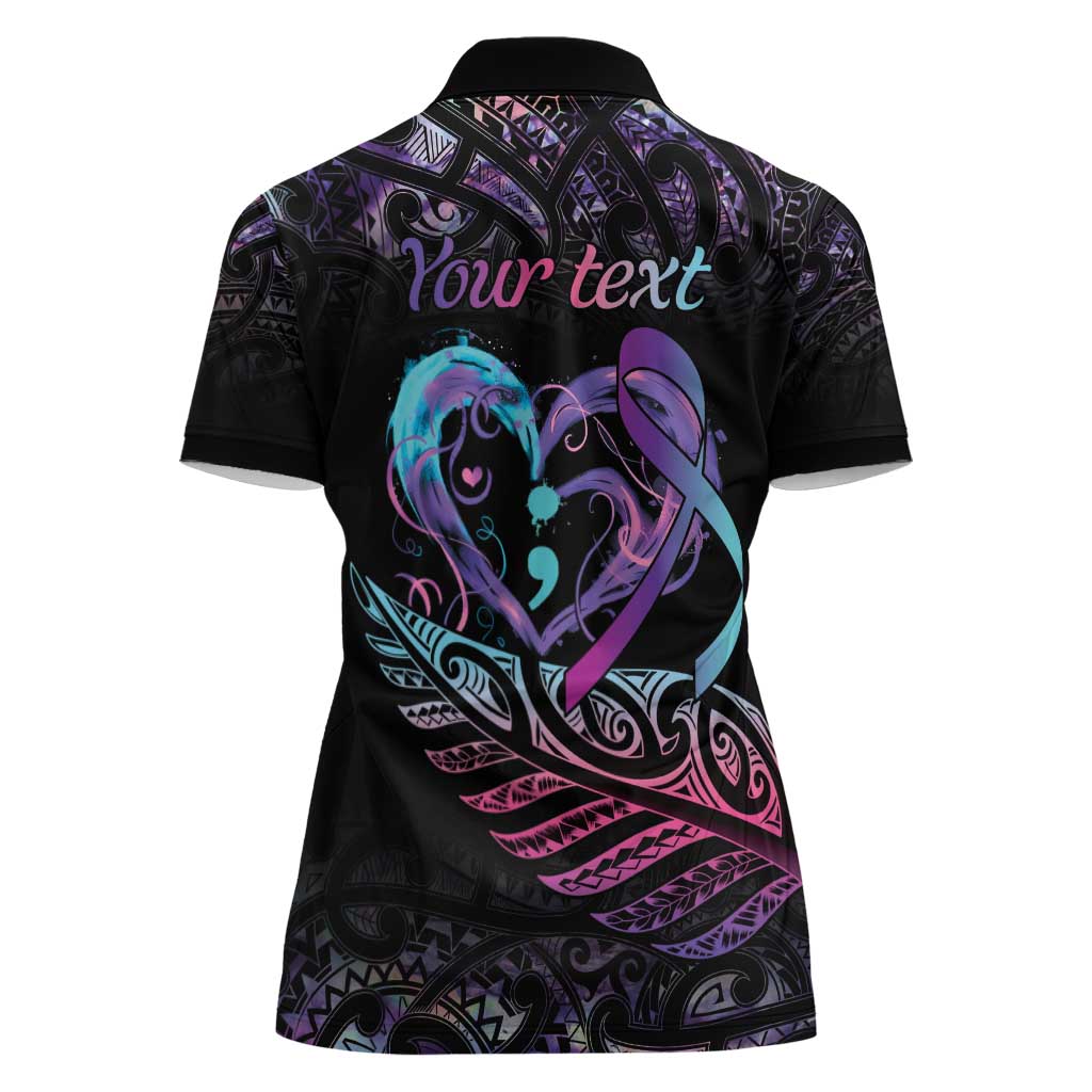 Personalised Your Life Matters Women Polo Shirt Suicide Prevention Awareness Semicolon Heart LT9 - Polynesian Pride