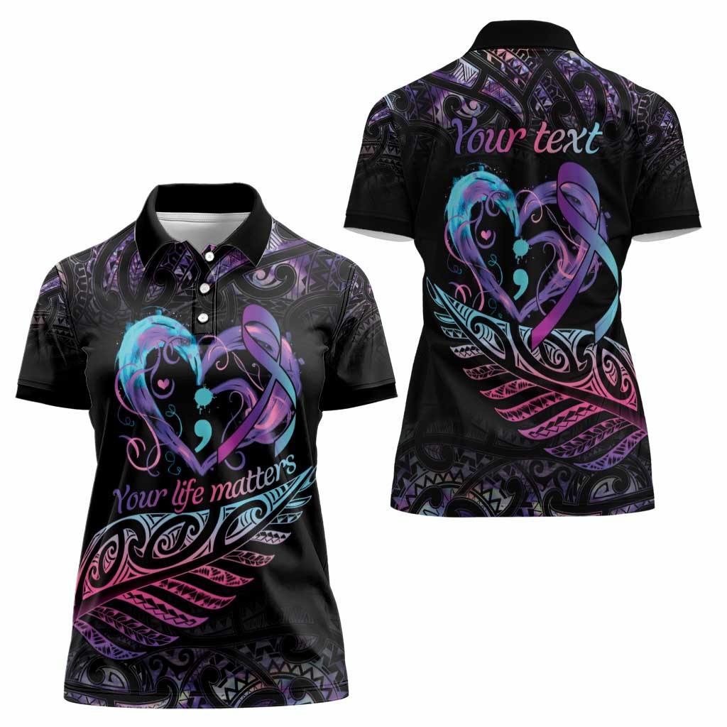 Personalised Your Life Matters Women Polo Shirt Suicide Prevention Awareness Semicolon Heart LT9 - Polynesian Pride