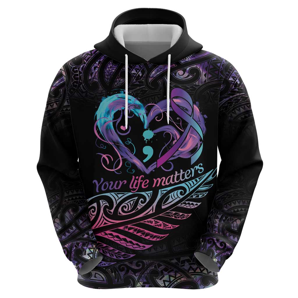 Personalised Your Life Matters Zip Hoodie Suicide Prevention Awareness Semicolon Heart