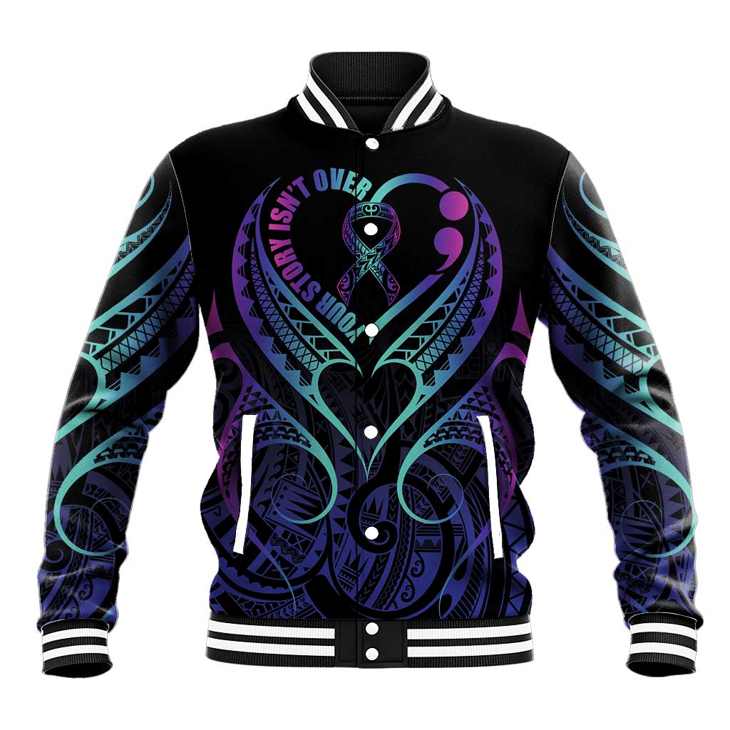 Personalised Your Story Isn't Over Baseball Jacket Suicide Prevention Awareness Semicolon Heart LT9 Unisex Black - Polynesian Pride