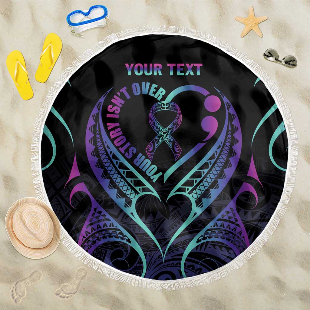 Personalised Your Story Isn't Over Beach Blanket Suicide Prevention Awareness Semicolon Heart LT9 One Size 150cm Black - Polynesian Pride