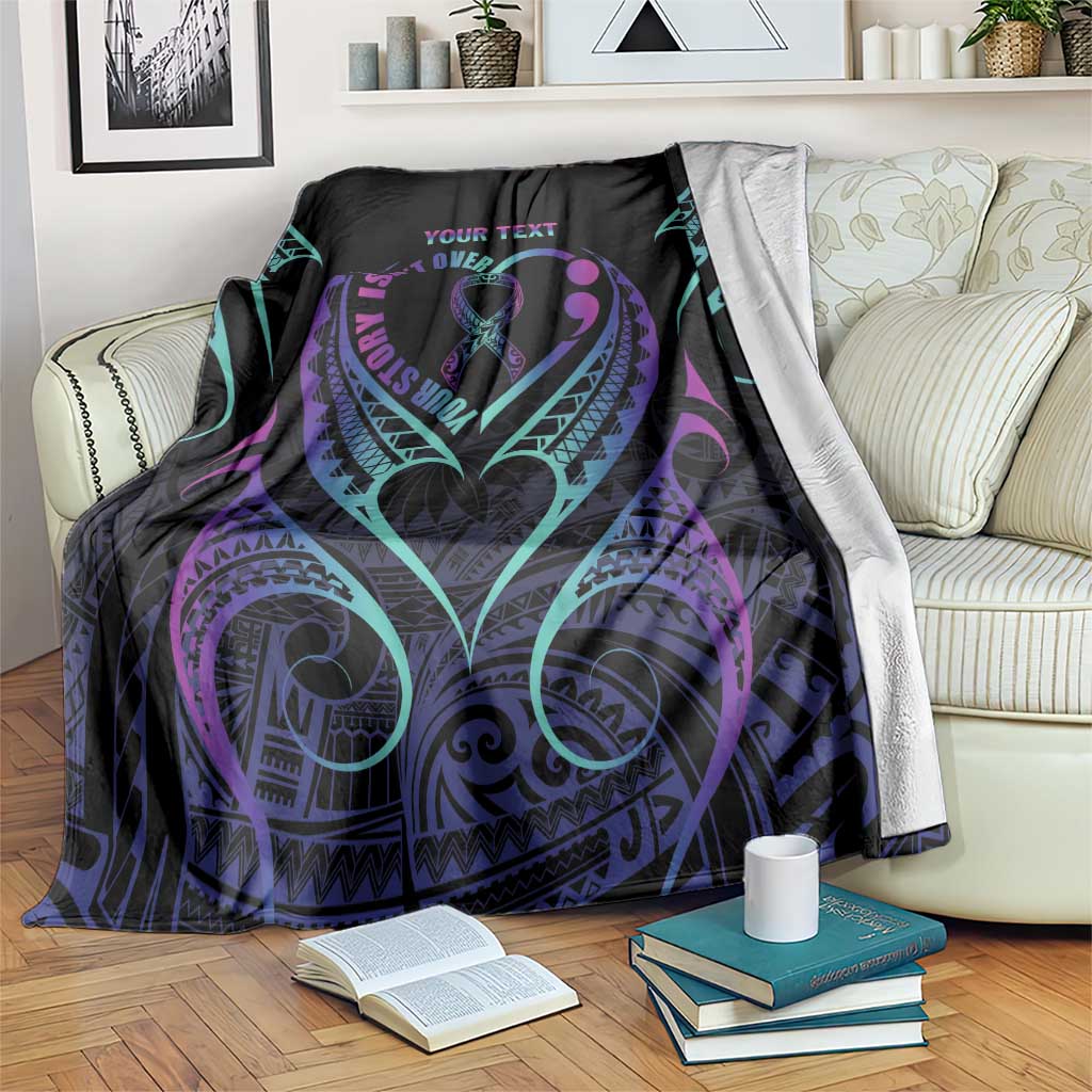 Personalised Your Story Isn't Over Blanket Suicide Prevention Awareness Semicolon Heart LT9 Black - Polynesian Pride