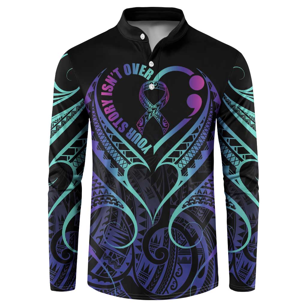 Personalised Your Story Isn't Over Button Sweatshirt Suicide Prevention Awareness Semicolon Heart LT9 Black - Polynesian Pride