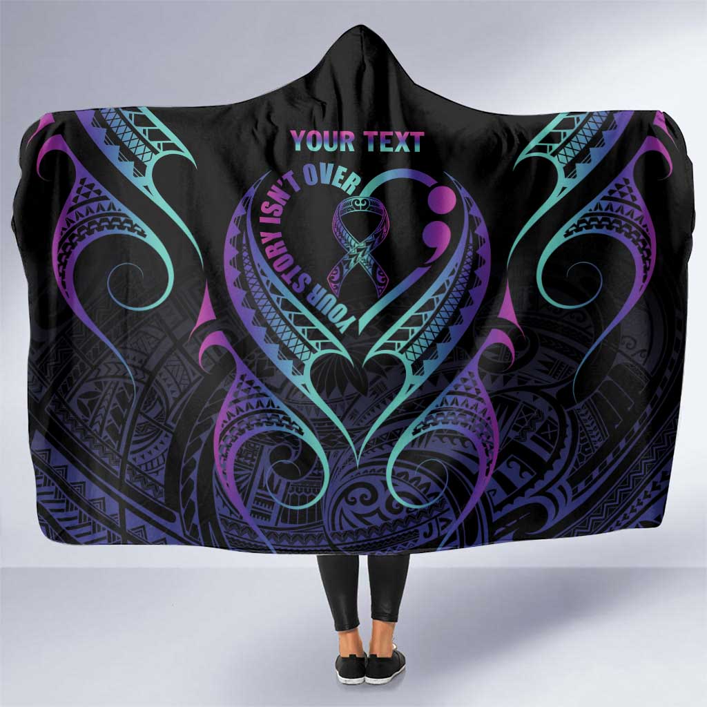 Personalised Your Story Isn't Over Hooded Blanket Suicide Prevention Awareness Semicolon Heart LT9 One Size Black - Polynesian Pride