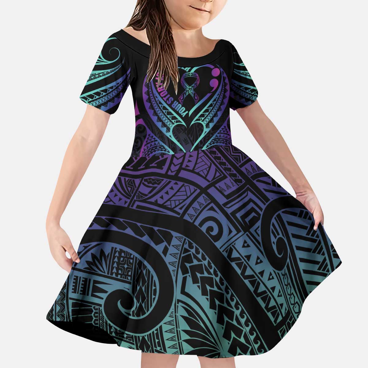 Personalised Your Story Isn't Over Kid Short Sleeve Dress Suicide Prevention Awareness Semicolon Heart