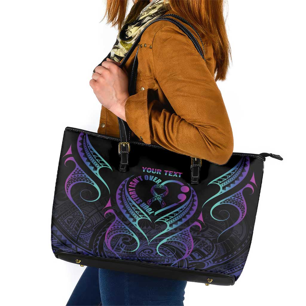Personalised Your Story Isn't Over Leather Tote Bag Suicide Prevention Awareness Semicolon Heart LT9 Black - Polynesian Pride