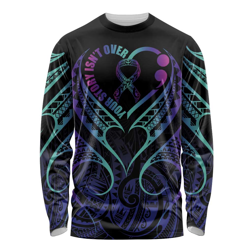 Personalised Your Story Isn't Over Long Sleeve Shirt Suicide Prevention Awareness Semicolon Heart LT9 Unisex Black - Polynesian Pride