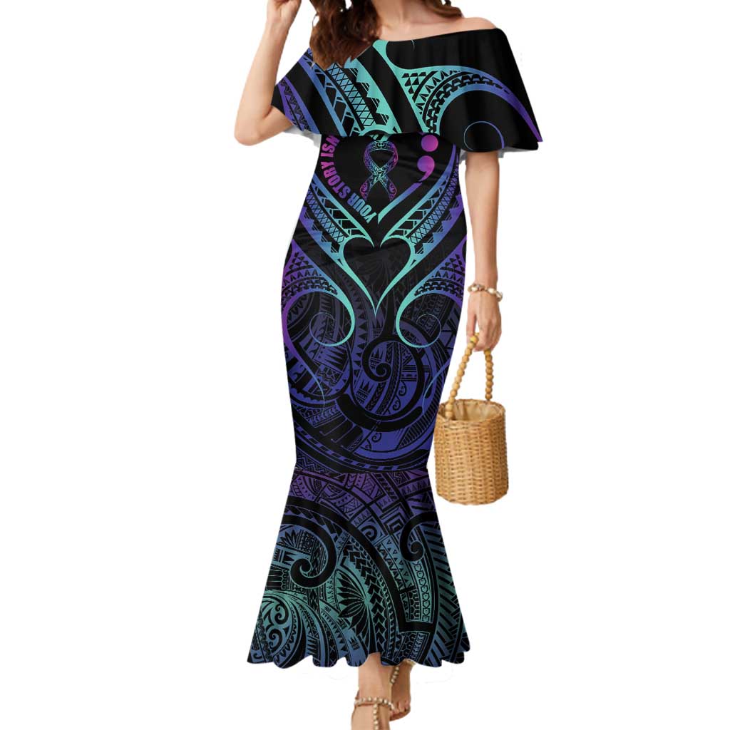 Personalised Your Story Isn't Over Mermaid Dress Suicide Prevention Awareness Semicolon Heart LT9 Women Black - Polynesian Pride