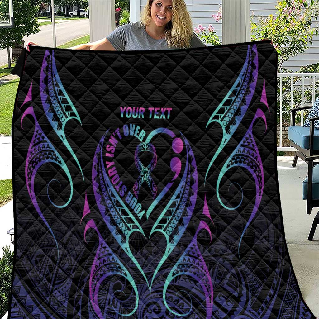 Personalised Your Story Isn't Over Quilt Suicide Prevention Awareness Semicolon Heart LT9 Black - Polynesian Pride