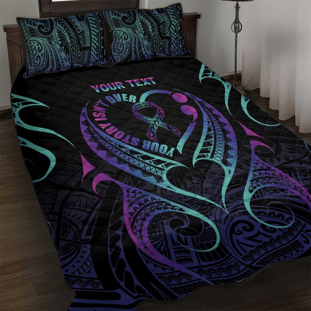 Personalised Your Story Isn't Over Quilt Bed Set Suicide Prevention Awareness Semicolon Heart LT9 Black - Polynesian Pride