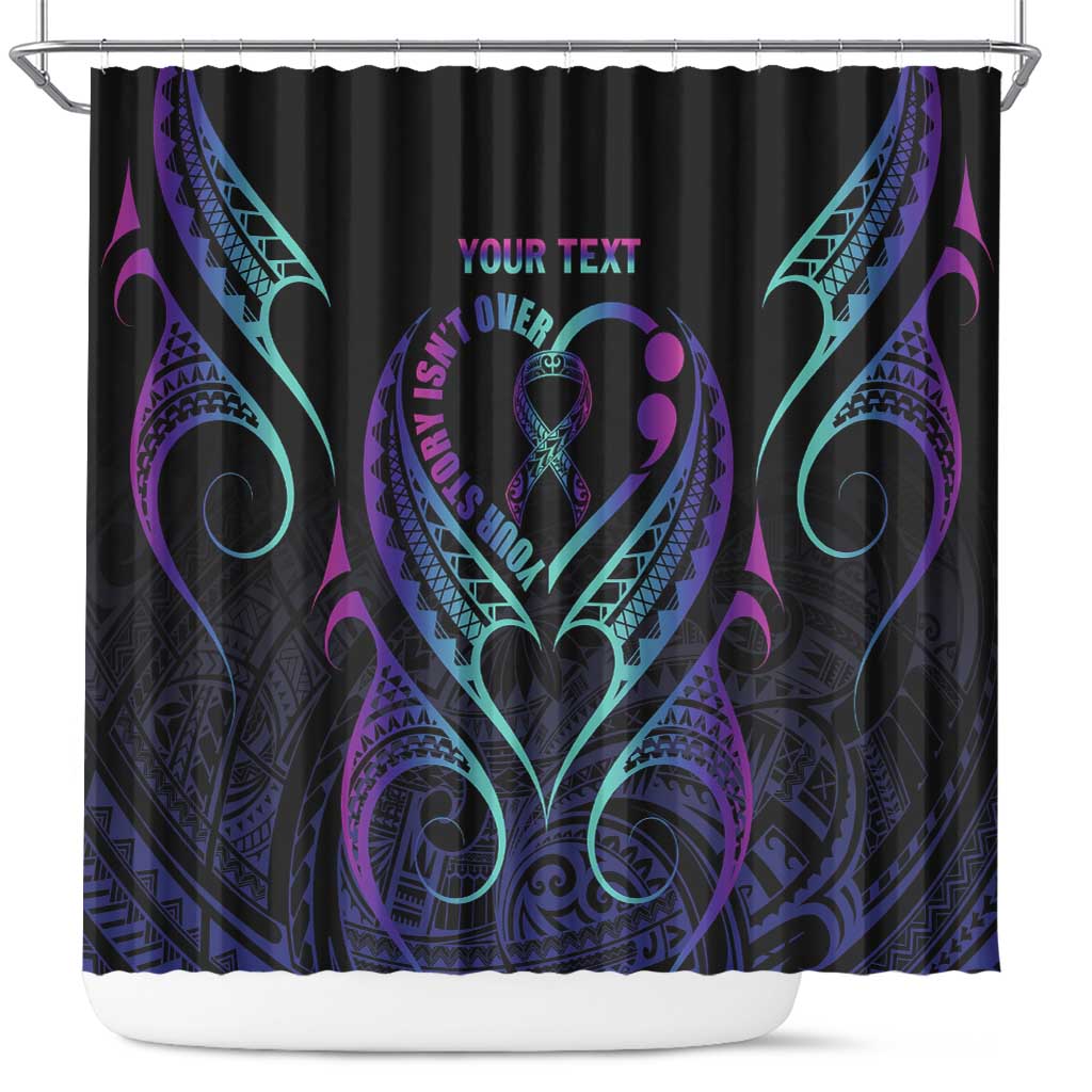 Personalised Your Story Isn't Over Shower Curtain Suicide Prevention Awareness Semicolon Heart LT9 Black - Polynesian Pride