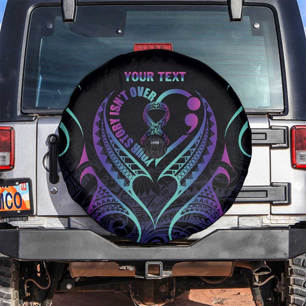 Personalised Your Story Isn't Over Spare Tire Cover Suicide Prevention Awareness Semicolon Heart LT9 Black - Polynesian Pride