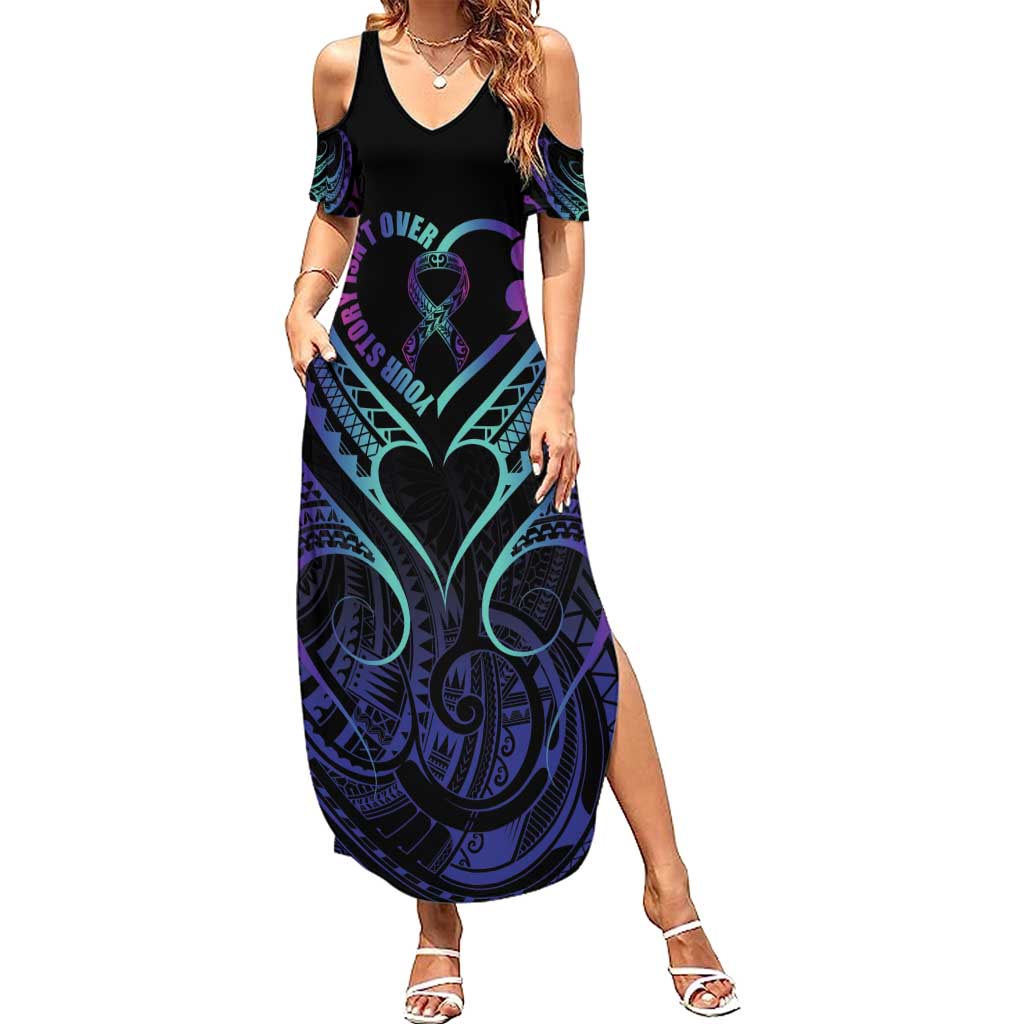 Personalised Your Story Isn't Over Summer Maxi Dress Suicide Prevention Awareness Semicolon Heart LT9 Women Black - Polynesian Pride