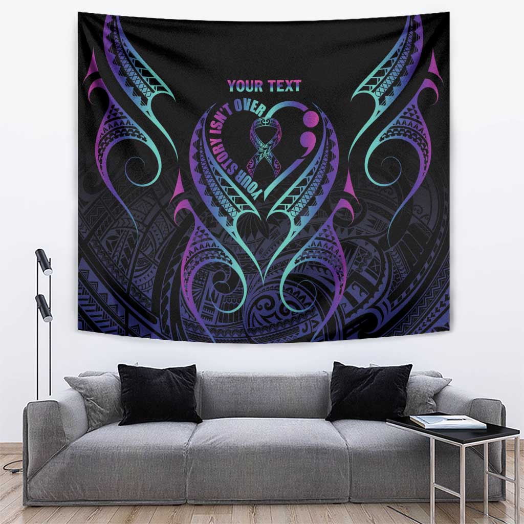Personalised Your Story Isn't Over Tapestry Suicide Prevention Awareness Semicolon Heart LT9 Black - Polynesian Pride