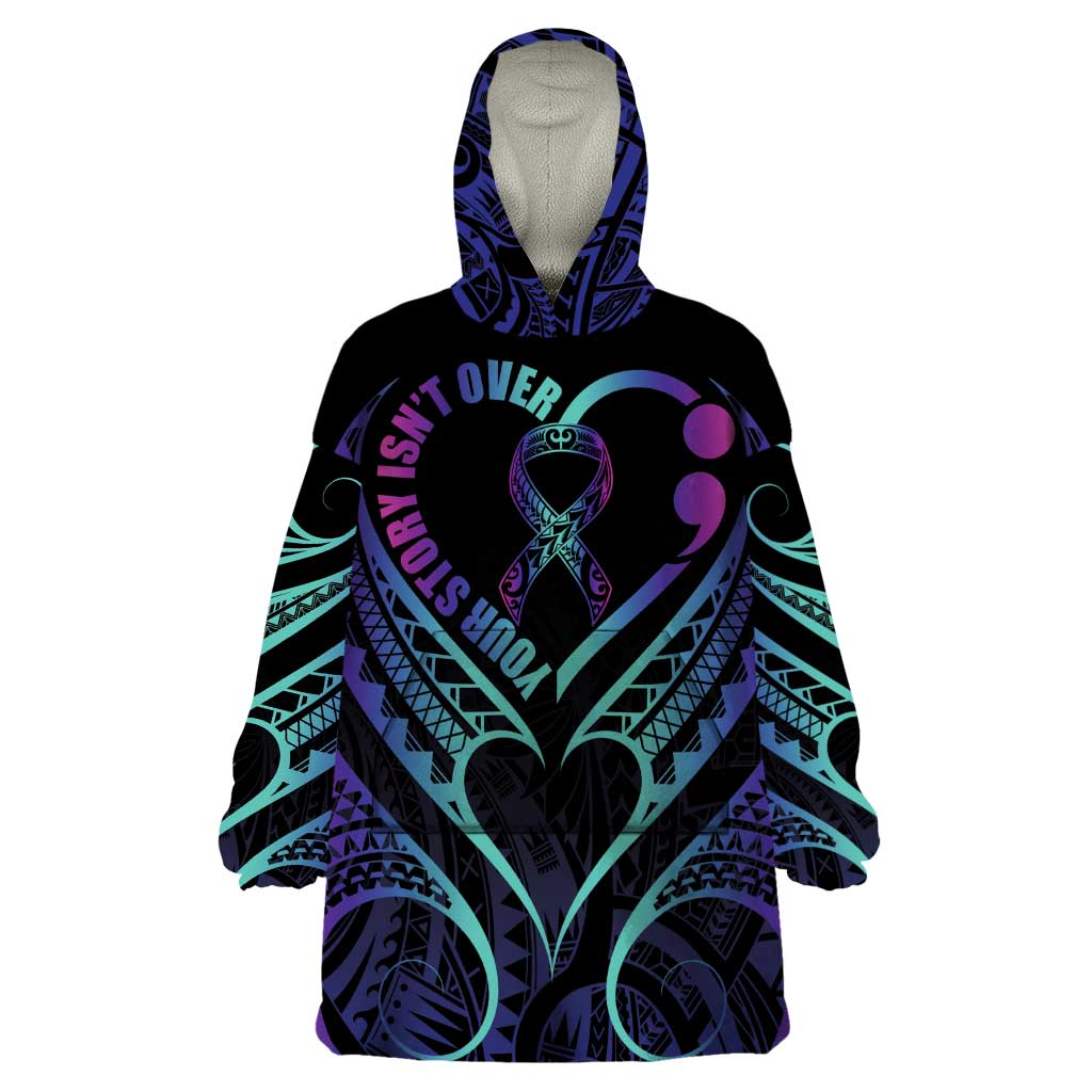 Personalised Your Story Isn't Over Wearable Blanket Hoodie Suicide Prevention Awareness Semicolon Heart LT9 One Size Black - Polynesian Pride