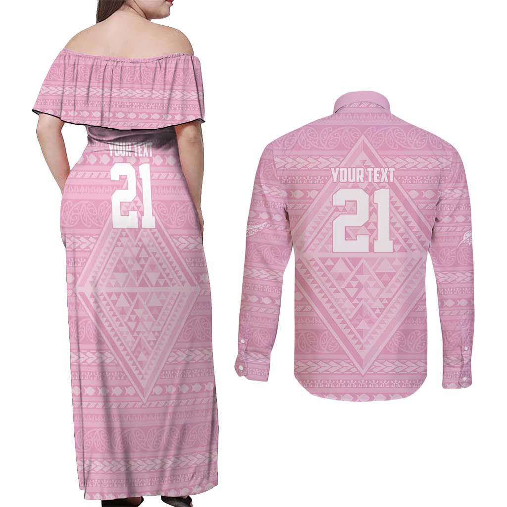Custom New Zealand Basketball Indigenous Couples Matching Off Shoulder Maxi Dress and Long Sleeve Button Shirt - Polynesian Pride
