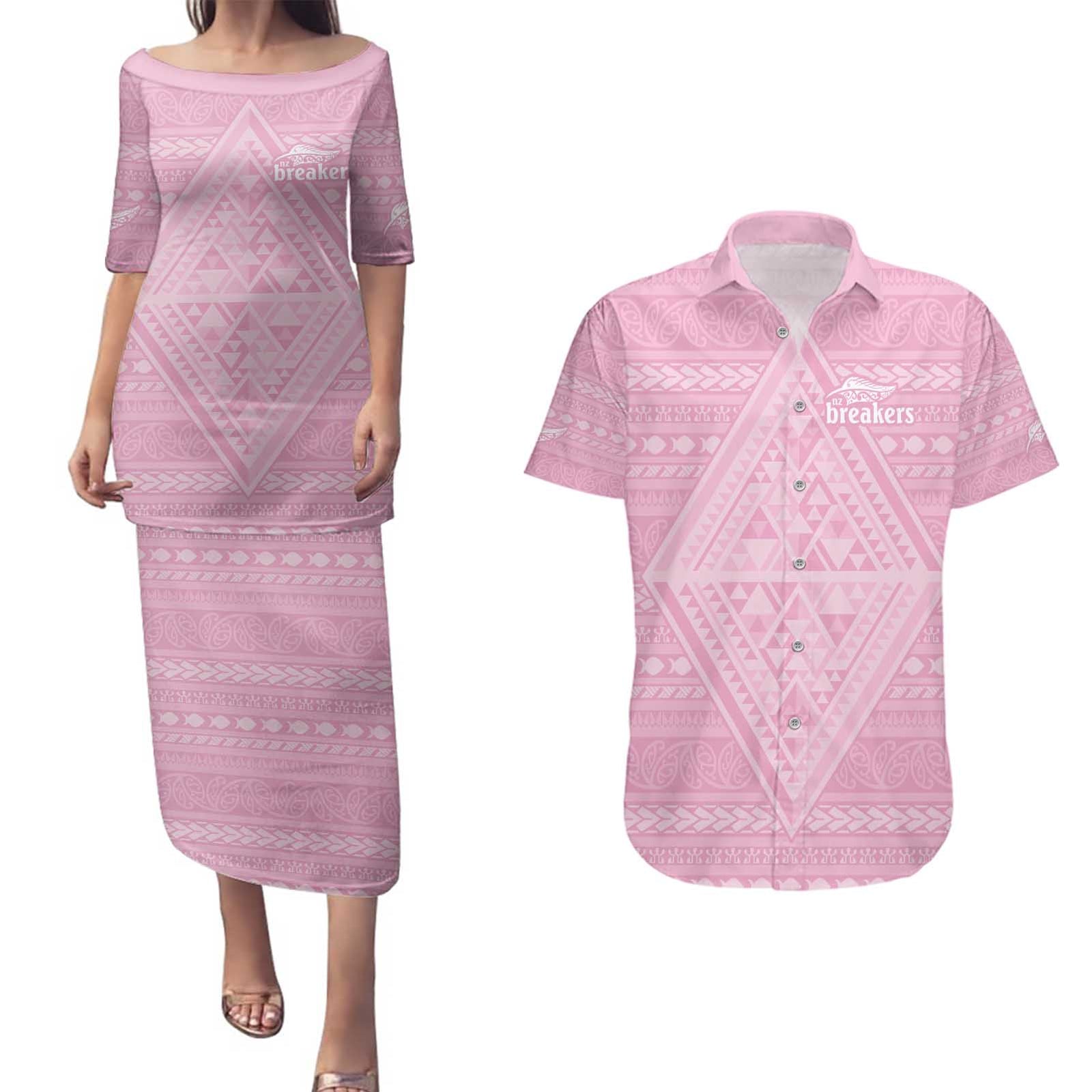 Custom New Zealand Basketball Indigenous Couples Matching Puletasi and Hawaiian Shirt LT9 Pink - Polynesian Pride