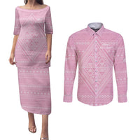 Custom New Zealand Basketball Indigenous Couples Matching Puletasi and Long Sleeve Button Shirt LT9 Pink - Polynesian Pride