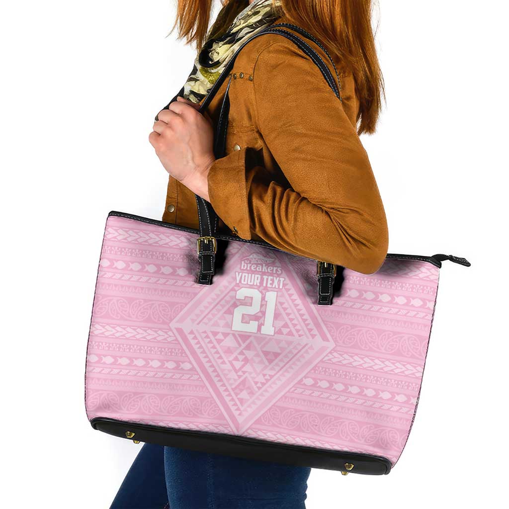 Custom New Zealand Basketball Indigenous Leather Tote Bag LT9 Pink - Polynesian Pride