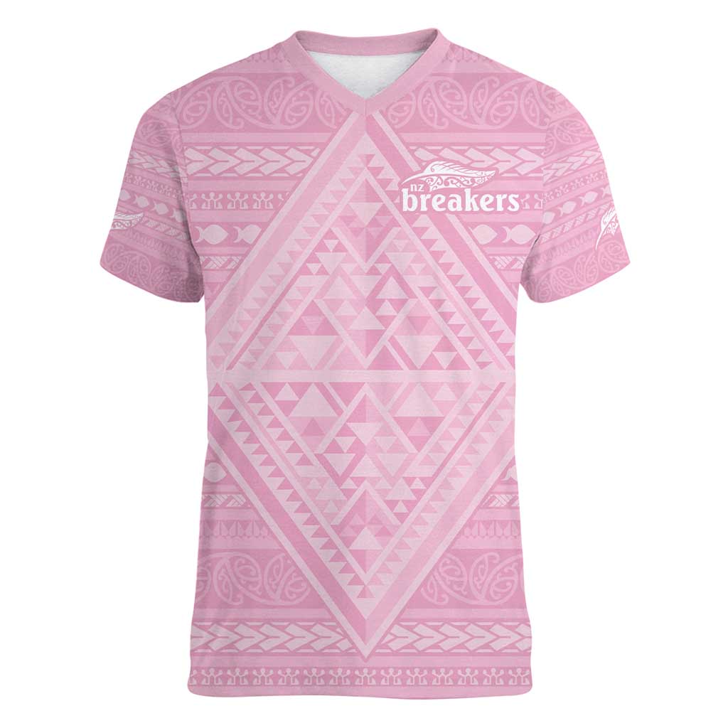 Custom New Zealand Basketball Indigenous Women V-Neck T-Shirt - Polynesian Pride