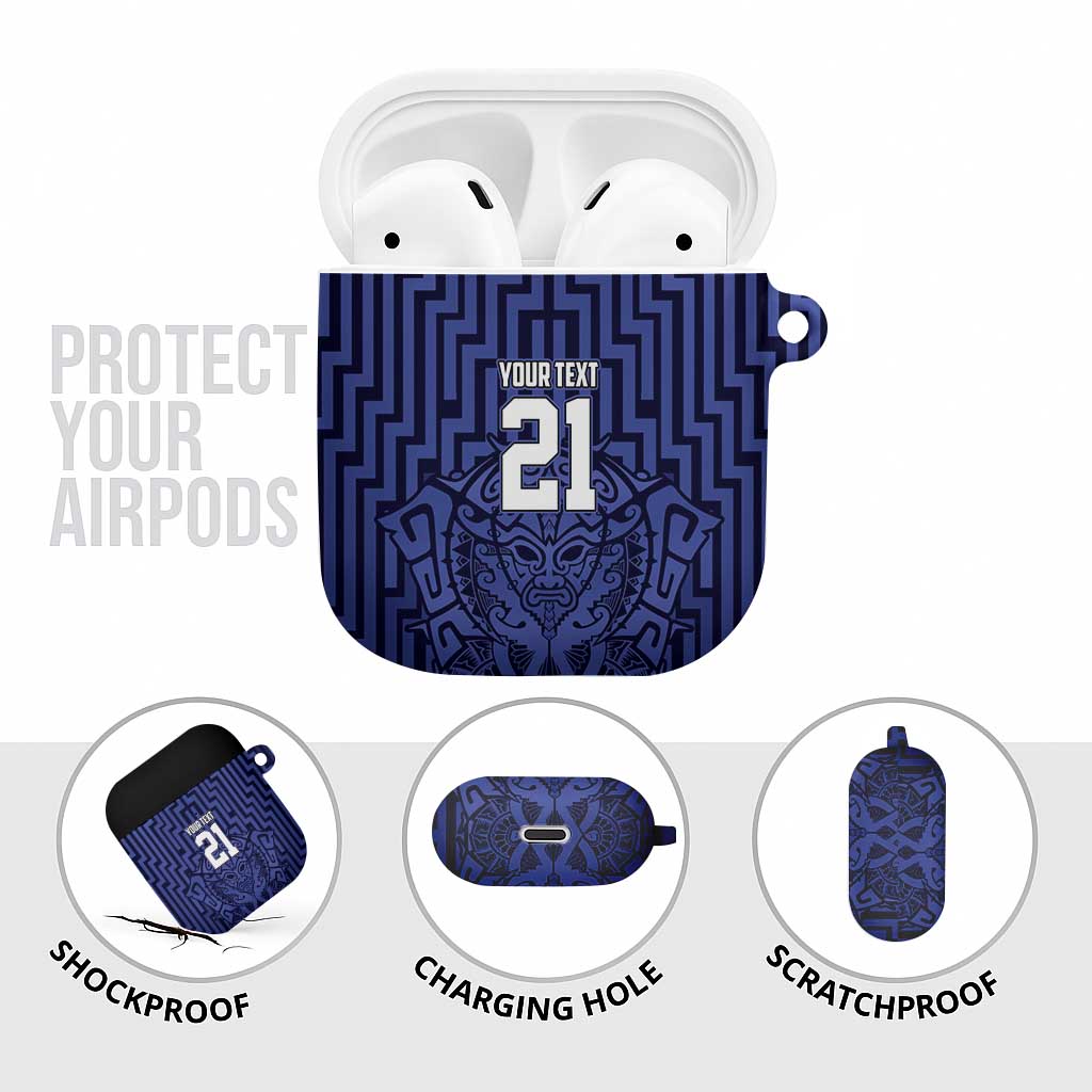 Custom Basketball New Zealand AirPods Case Blue Maori Ta Moko Indigenous - Polynesian Pride