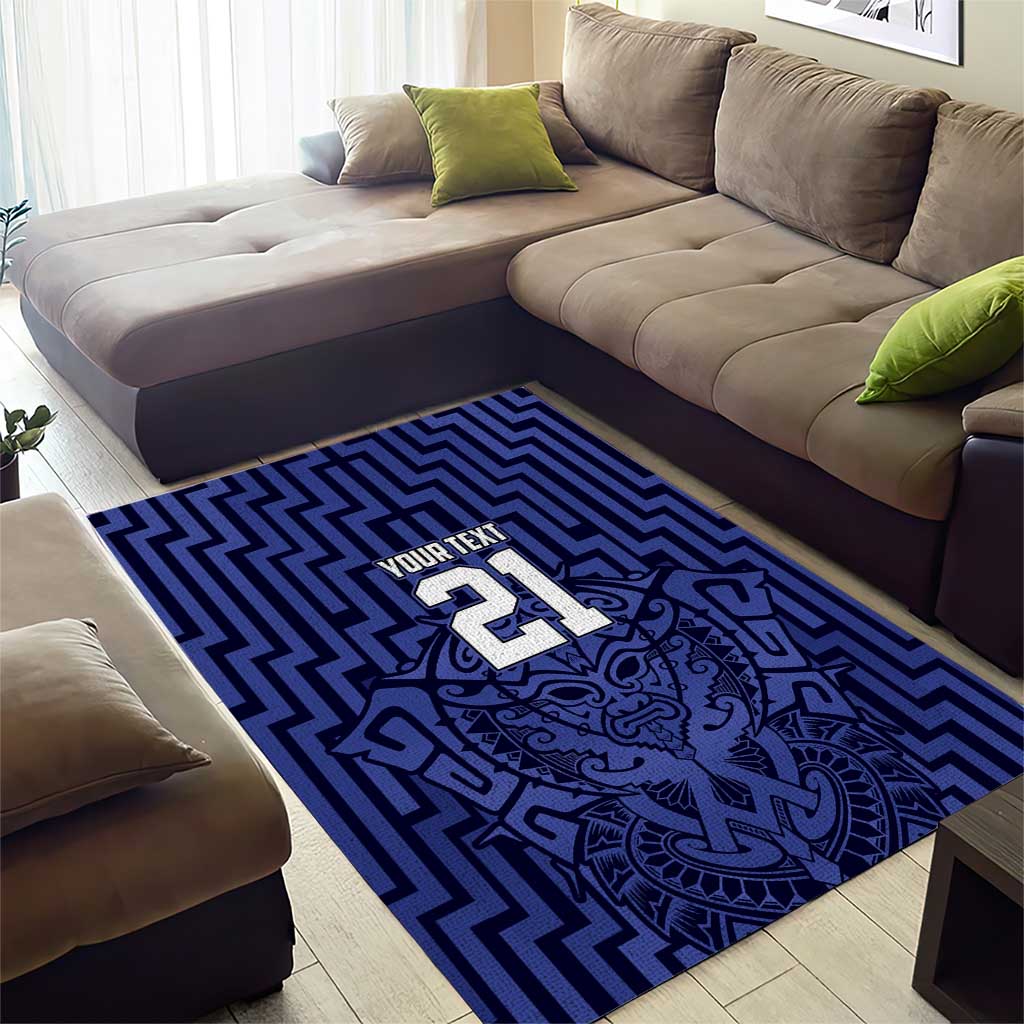 Custom Basketball New Zealand Area Rug Blue Maori Ta Moko Indigenous - Polynesian Pride