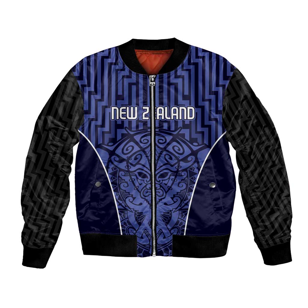 Custom Basketball New Zealand Bomber Jacket Blue Maori Ta Moko Indigenous - Polynesian Pride