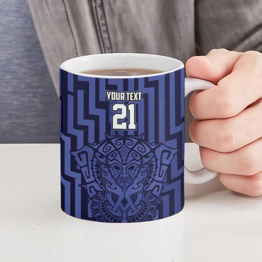 Custom Basketball New Zealand Ceramic Mug Blue Maori Ta Moko Indigenous - Polynesian Pride