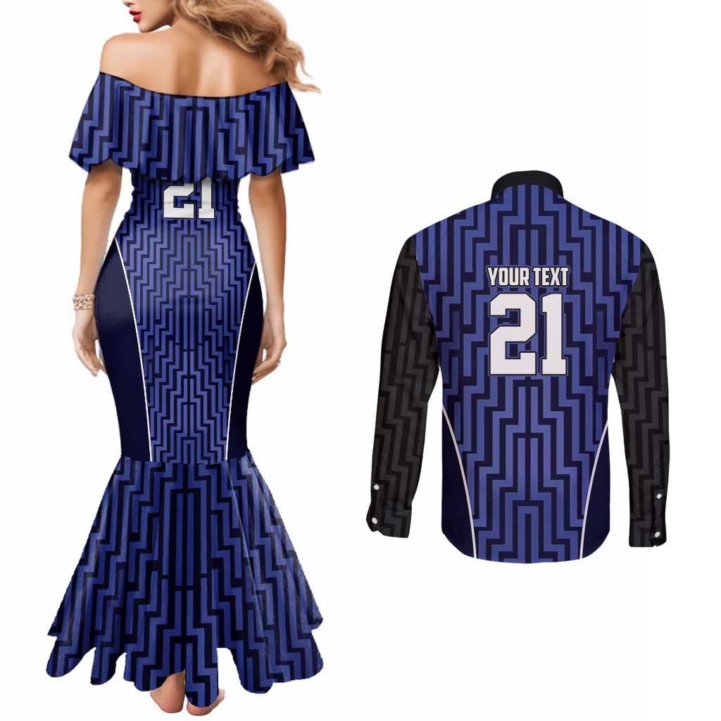 Custom Basketball New Zealand Couples Matching Mermaid Dress and Long Sleeve Button Shirt Blue Maori Ta Moko Indigenous - Polynesian Pride