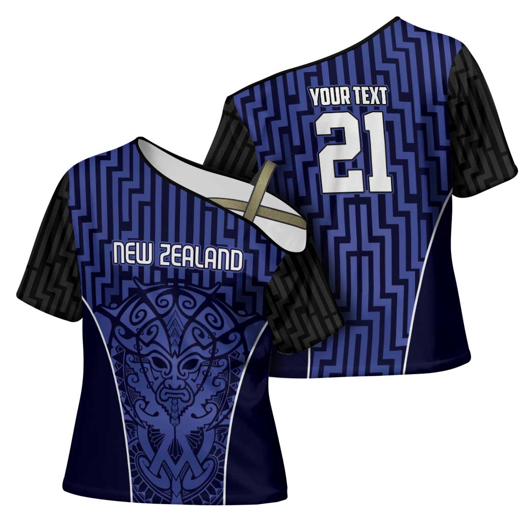Custom Basketball New Zealand Cross Shoulder Shirt Blue Maori Ta Moko Indigenous LT9 - Polynesian Pride