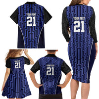 Custom Basketball New Zealand Family Matching Long Sleeve Bodycon Dress and Hawaiian Shirt Blue Maori Ta Moko Indigenous - Polynesian Pride