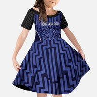 Custom Basketball New Zealand Family Matching Puletasi and Hawaiian Shirt Blue Maori Ta Moko Indigenous LT9 Daughter's Dress Blue - Polynesian Pride